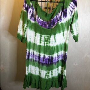 Green and Purple Tie-Dye Women's Top